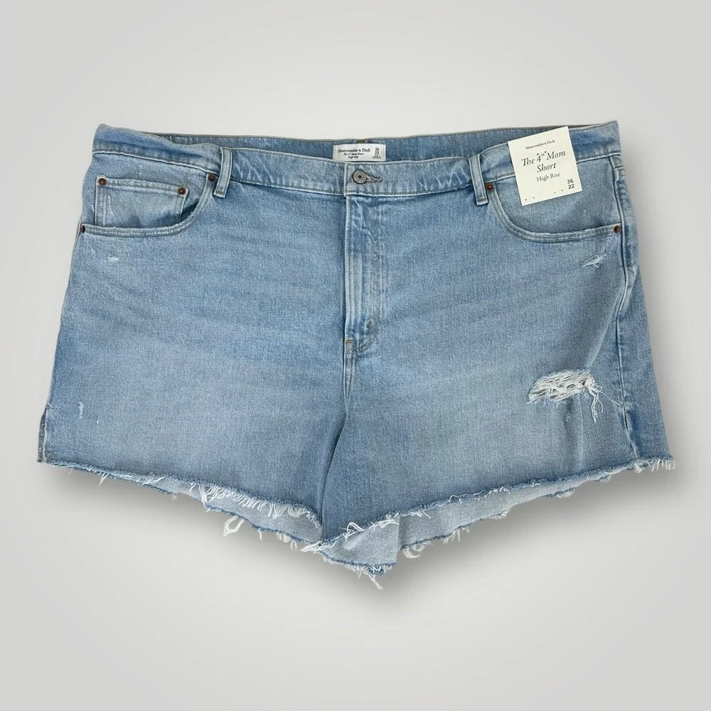NEW $60 Abercrombie & Fitch The 4 Inch Mom High Rise Jeans Short‎ Womans 36 NWT